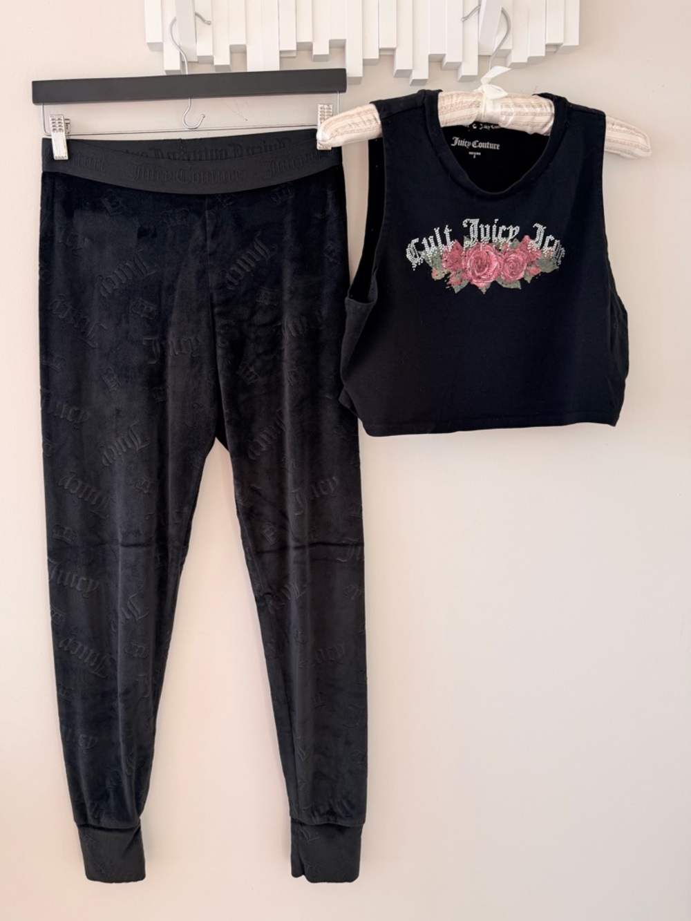 Juicy Couture Black Velour Pants and Crop Top